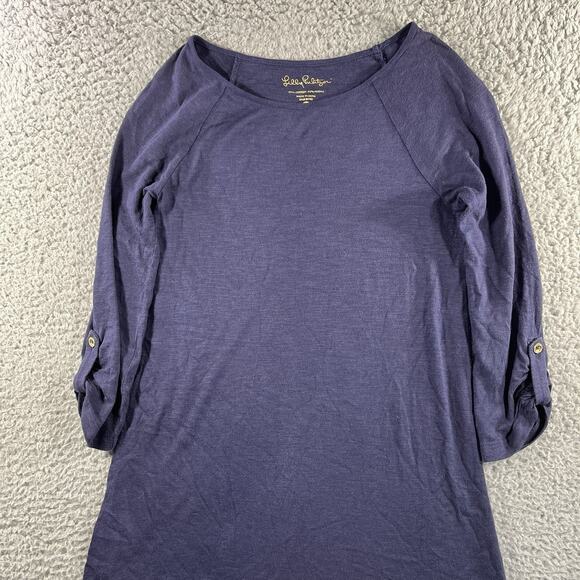 LILLY PULITZER SOPHIE DRESS WOMENS XXS BLUE ROLL TAB SLEEVES COTTON MODAL LIGHT - Picture 4 of 8